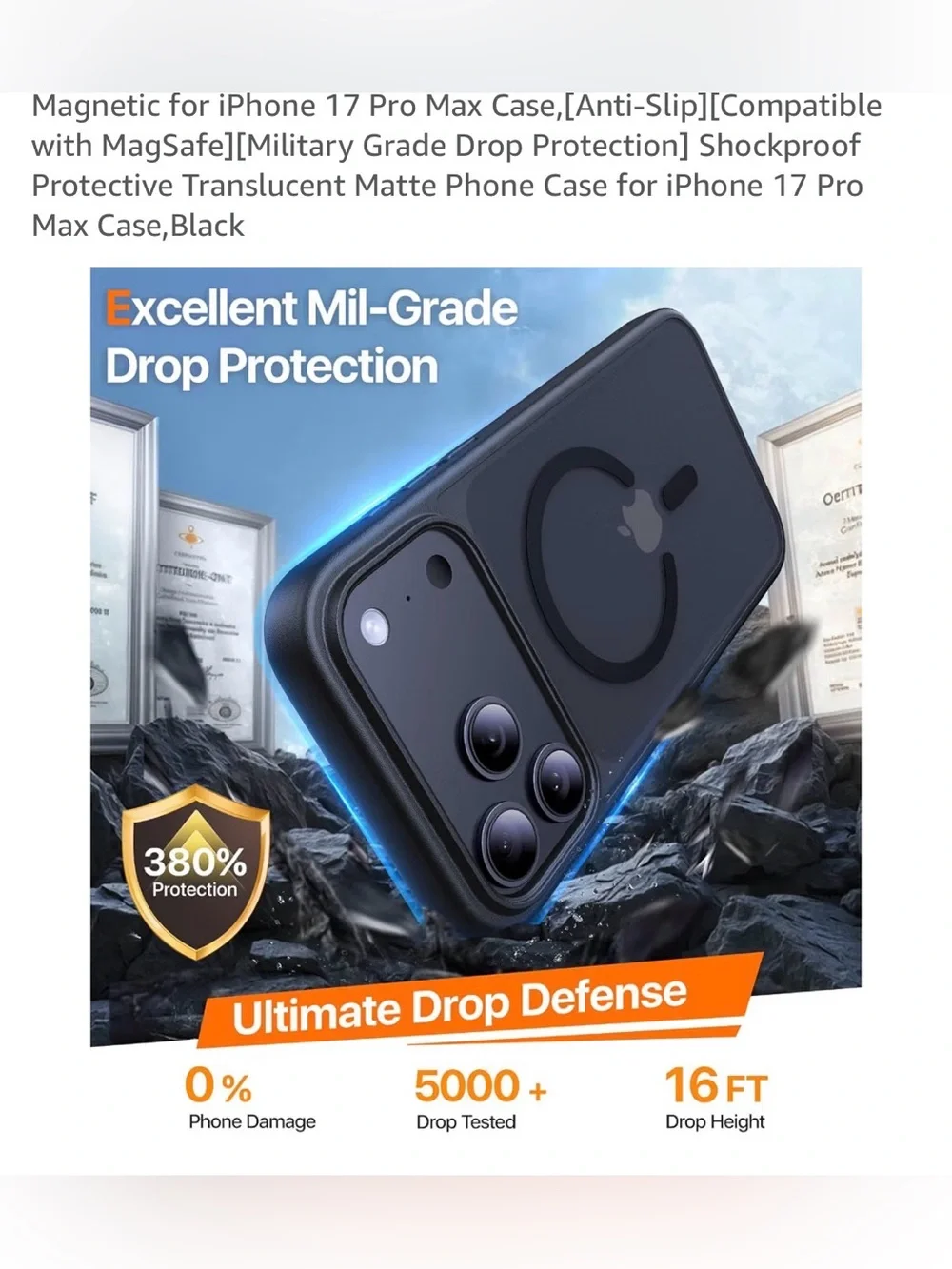 MagSafe-Compatible Shockproof Phone Case translucent iPhone 17 Pro Max - Black